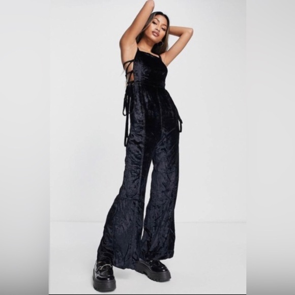 Free People black‎ Velvet Tie-Side Overalls Jumpsuit size small brand new - Picture 5 of 5